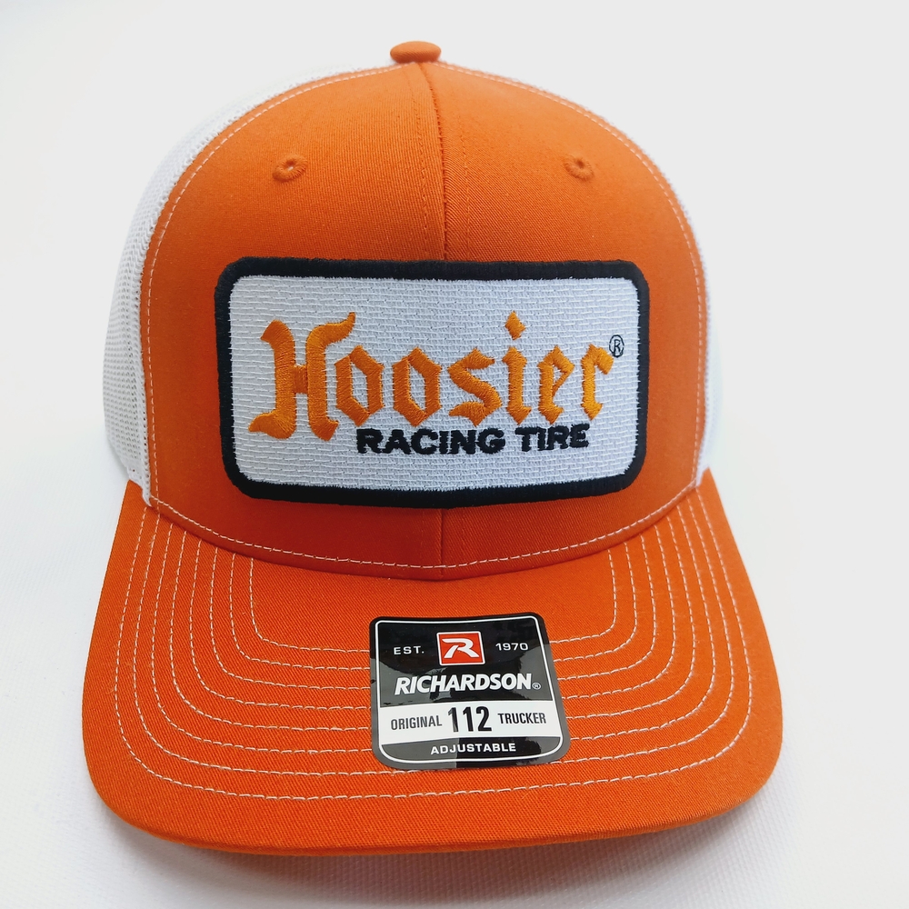 Orange And White Richardson 112 Hoosier Racing Tire Patch Snapback Trucker Hat